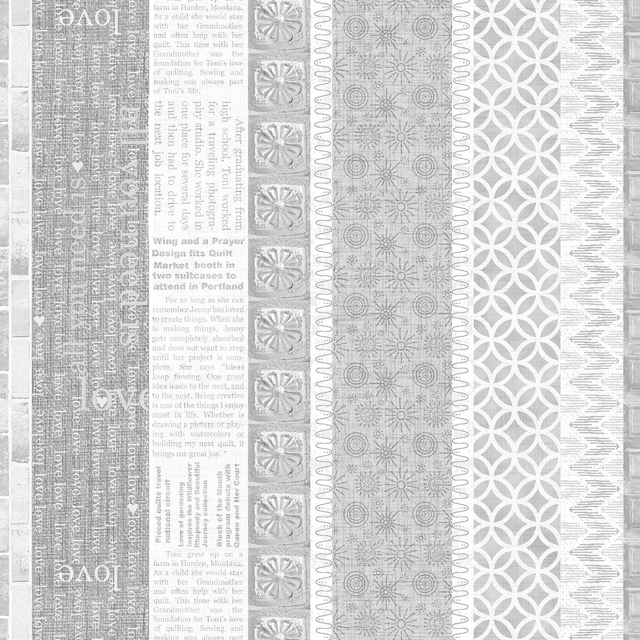 Opposites Attract Grey Newspaper Love Stripe Fabric