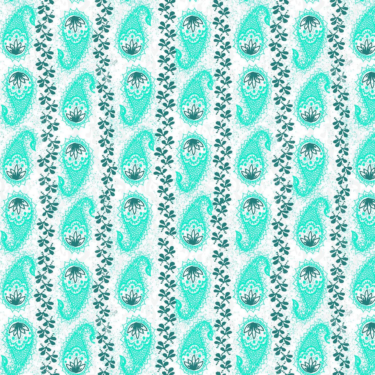 Our House Turquoise Paisley Stripe Fabric