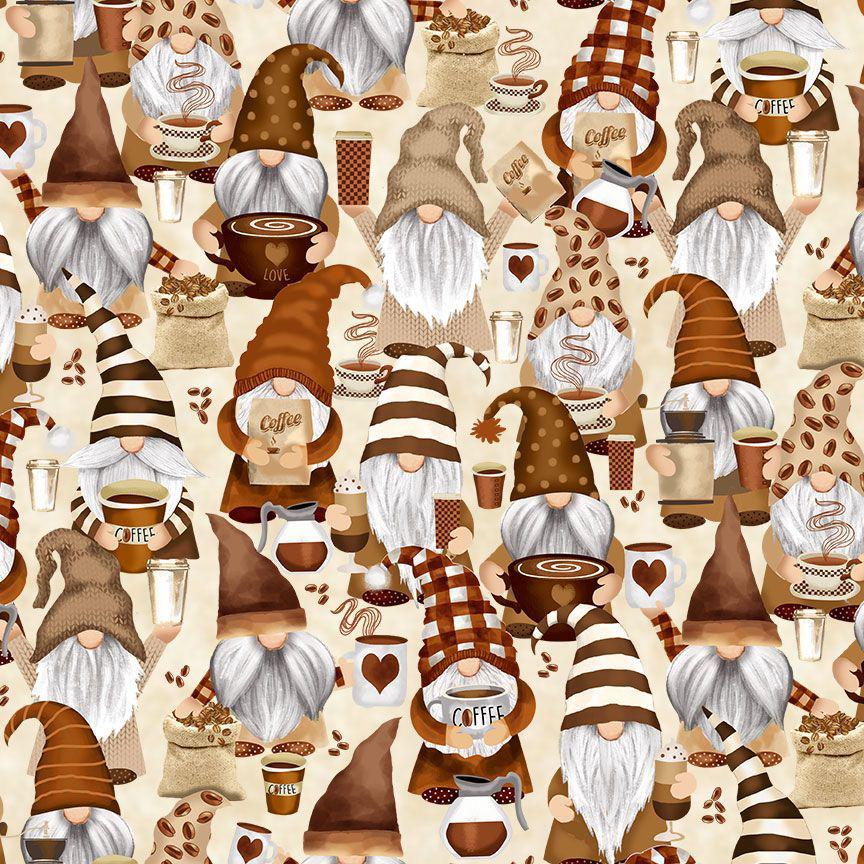 Timeless Treasures Packed Coffee Gnomes Fabric