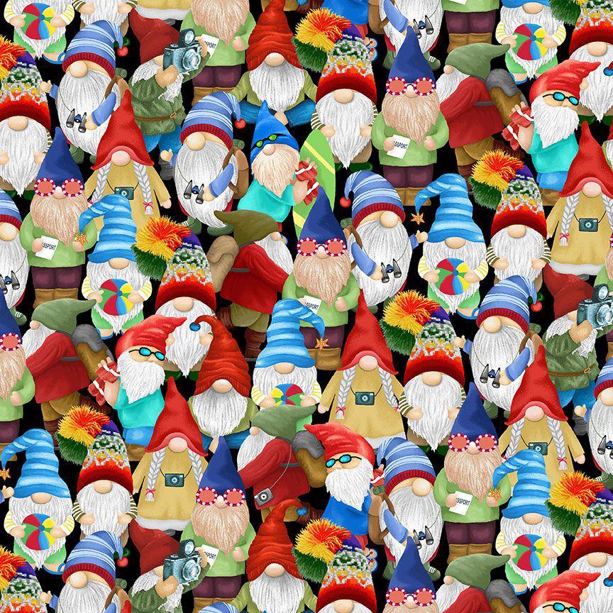 Packed Traveling Gnomes Fabric-Timeless Treasures-My Favorite Quilt Store