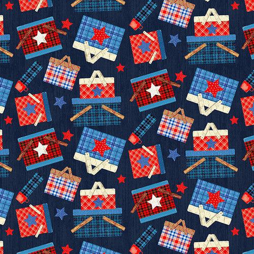 Patriotic Picnic Navy Tossed Picnic Baskets Fabric