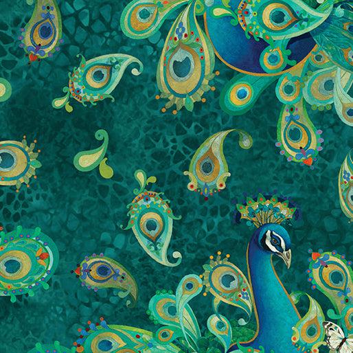 Peacock Symphony All Over Teal Fabric