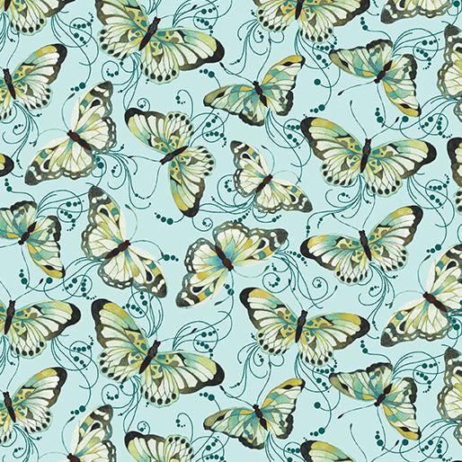 Peacock Symphony Butterfly Turquoise Fabric-Benartex Fabrics-My Favorite Quilt Store