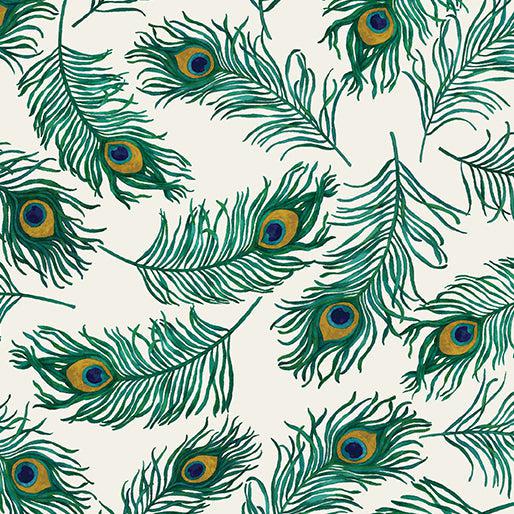 Peacock Symphony Feather Ivory Fabric-Benartex Fabrics-My Favorite Quilt Store