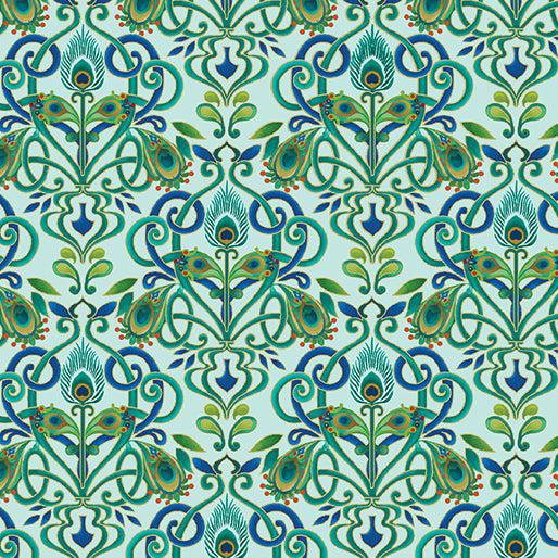 Peacock Symphony Feather Medallion Turquoise Fabric-Benartex Fabrics-My Favorite Quilt Store