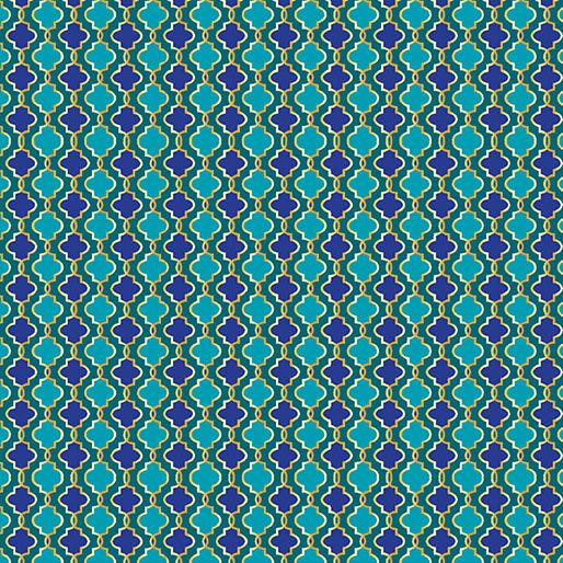 Peacock Symphony Geo Turquoise Fabric-Benartex Fabrics-My Favorite Quilt Store