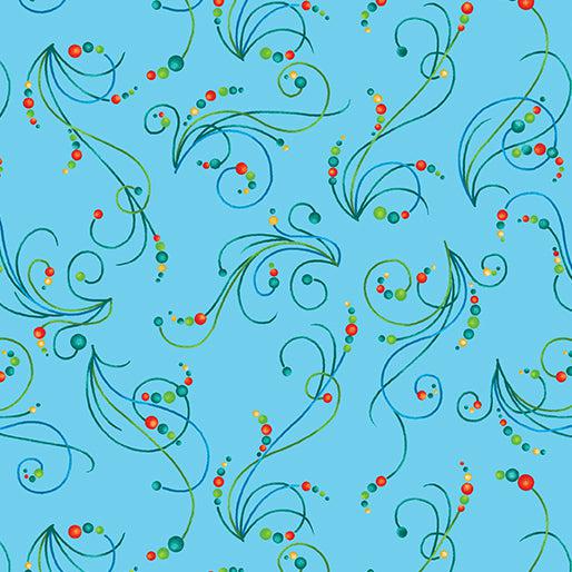 Peacock Symphony Swirl Blue Fabric-Benartex Fabrics-My Favorite Quilt Store