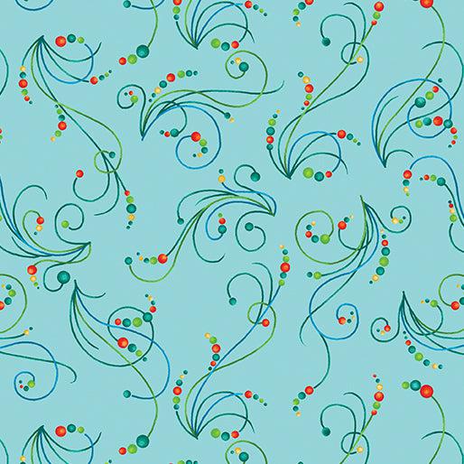 Peacock Symphony Swirl Turquoise Fabric-Benartex Fabrics-My Favorite Quilt Store