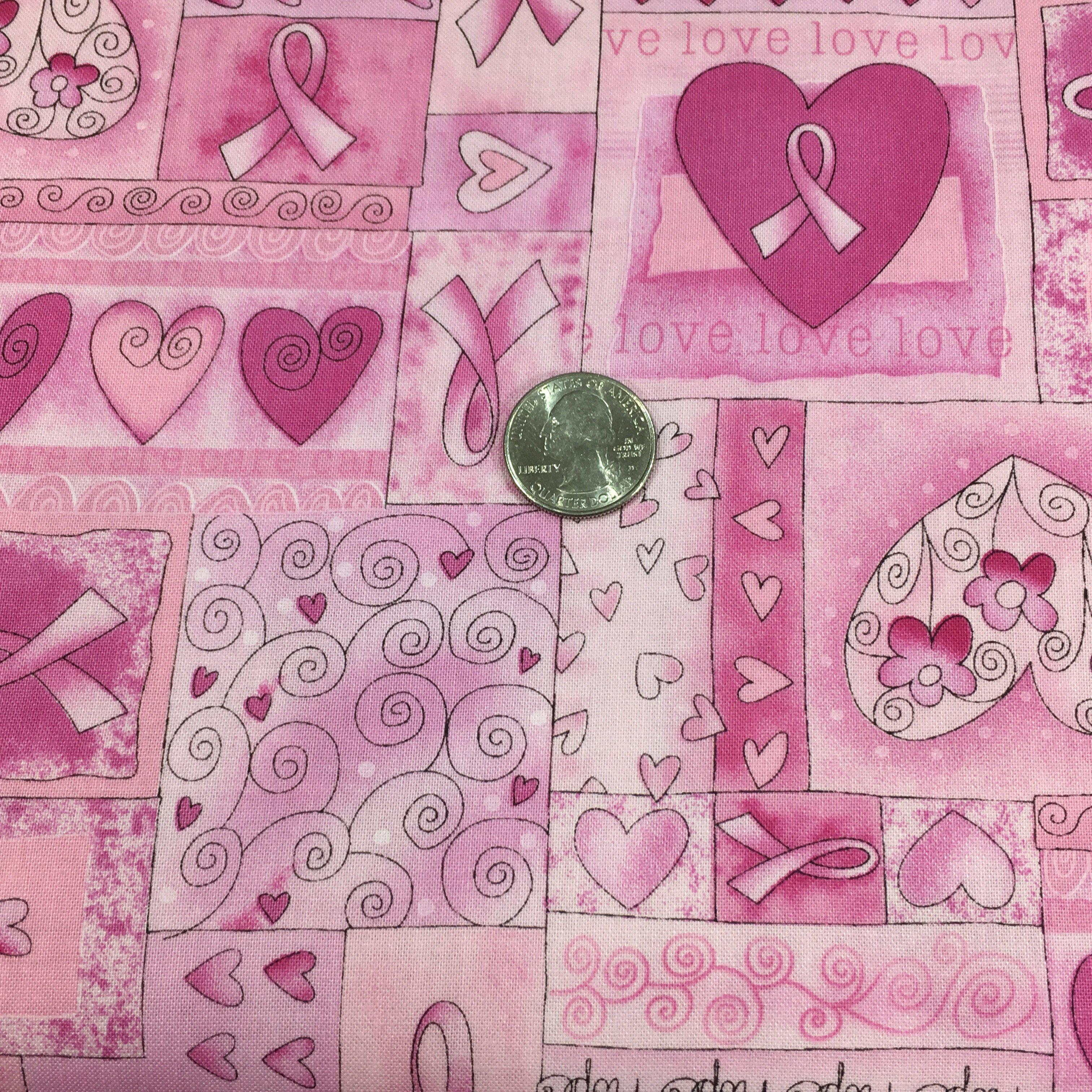 Pink Ribbon with Hearts Fabric-Timeless Treasures-My Favorite Quilt Store