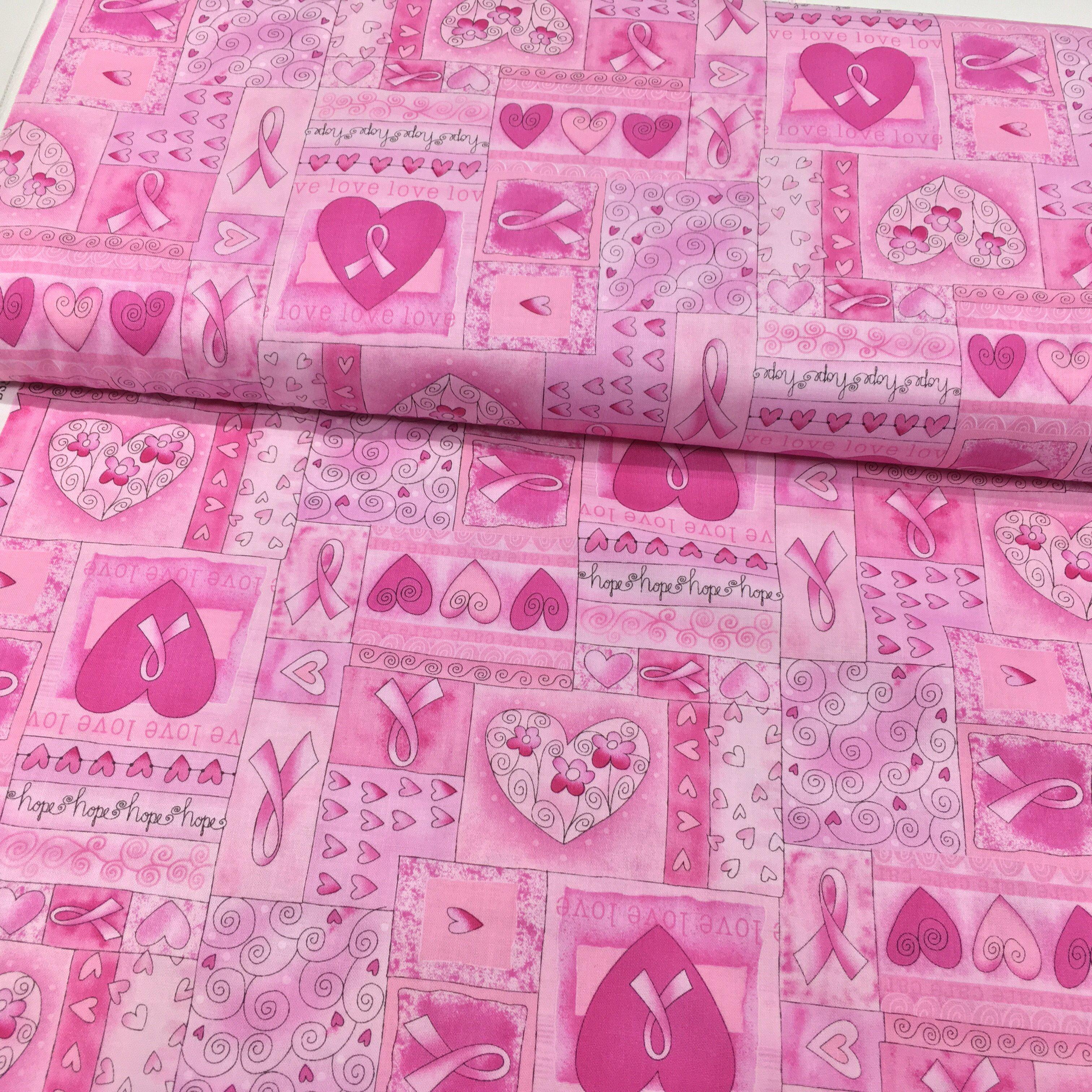 Pink Ribbon with Hearts Fabric-Timeless Treasures-My Favorite Quilt Store