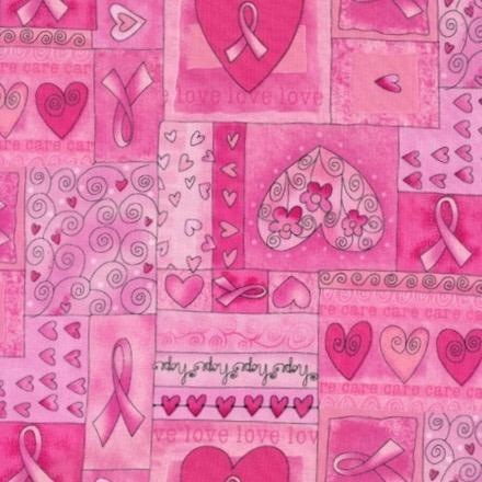 Pink Ribbon with Hearts Fabric-Timeless Treasures-My Favorite Quilt Store