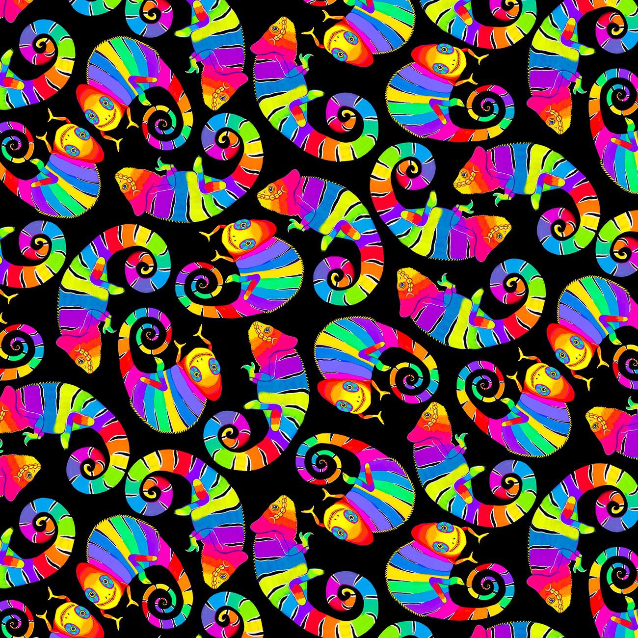 Prismatic Black Rainbow Chameleons Digital Fabric