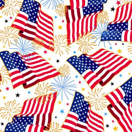 Proud and True Flags and Fireworks Fabric-QT Fabrics-My Favorite Quilt Store