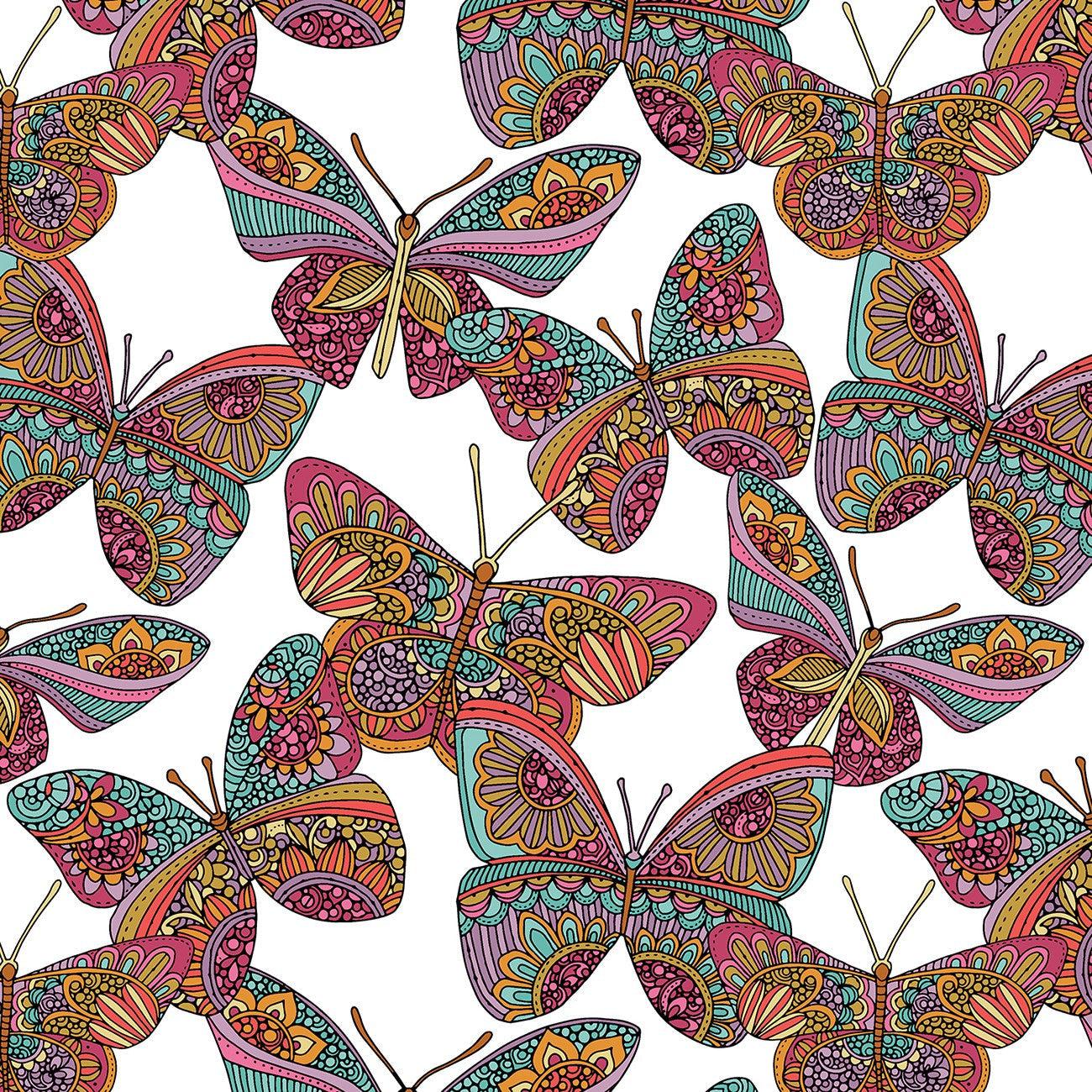 Rainbow Garden White Rainbow Butterflies Fabric