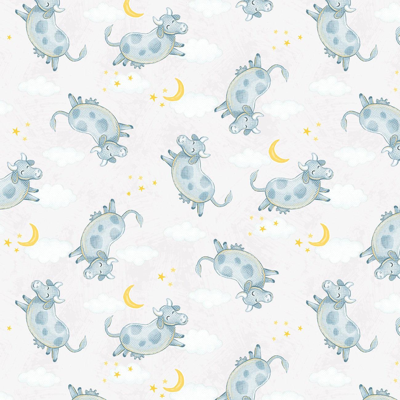 Reach for the Stars White Cow Toss Fabric