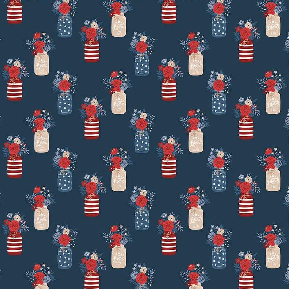 Red, White and True Navy Vases Fabric