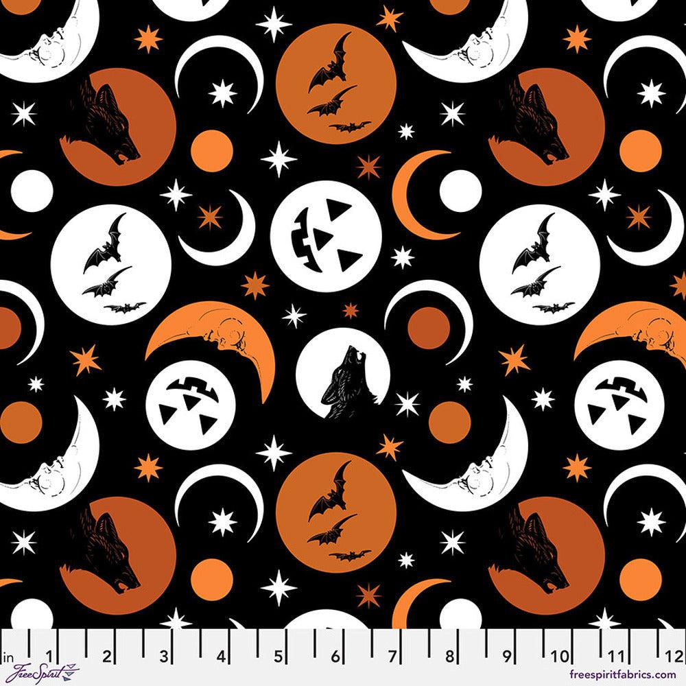 Scaredy Cat Black Howl at the Moon Fabric by Rachel Hauer - Free