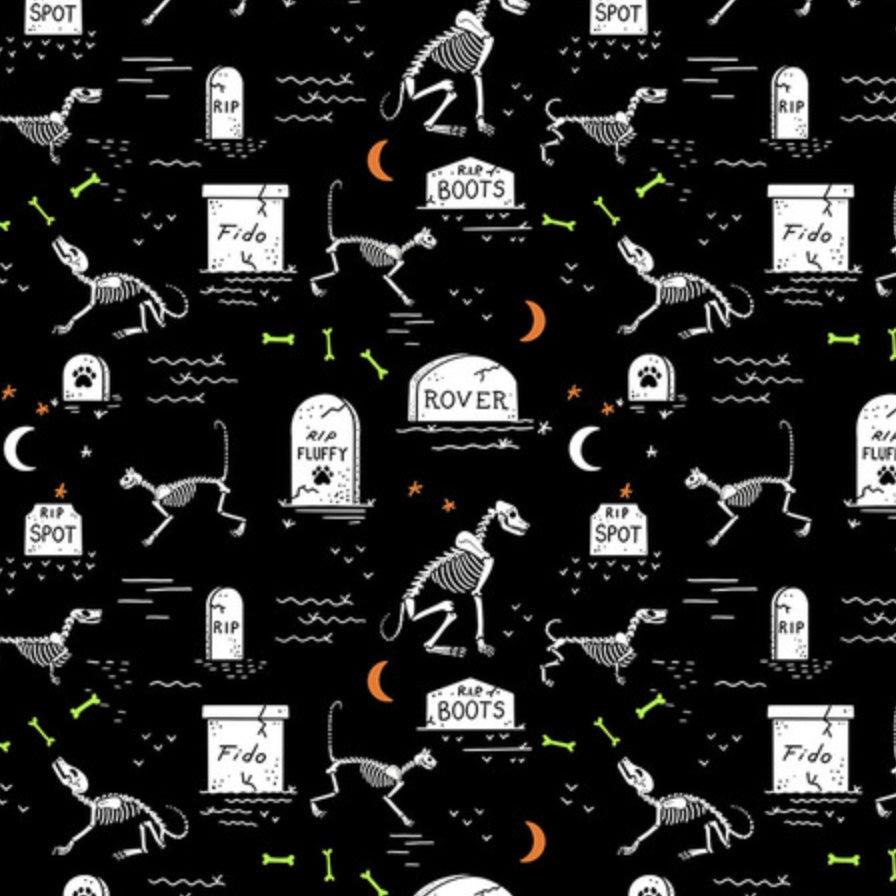 Scaredy Cat Black Pet Cemetery Fabric
