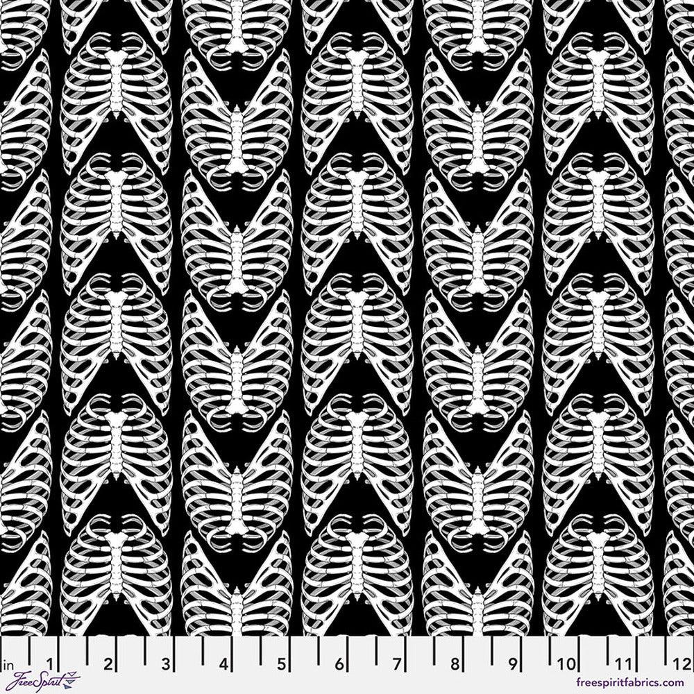 Scaredy Cat Black Rib Bones Fabric-Free Spirit Fabrics-My Favorite Quilt Store