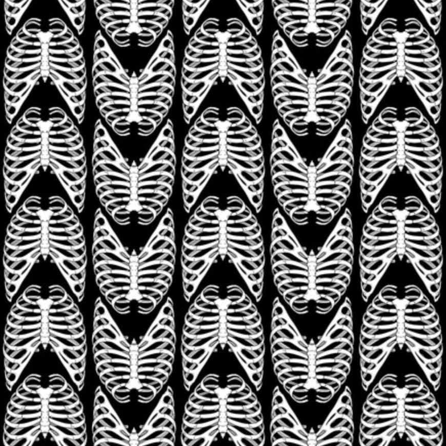 Scaredy Cat Black Rib Bones Fabric-Free Spirit Fabrics-My Favorite Quilt Store