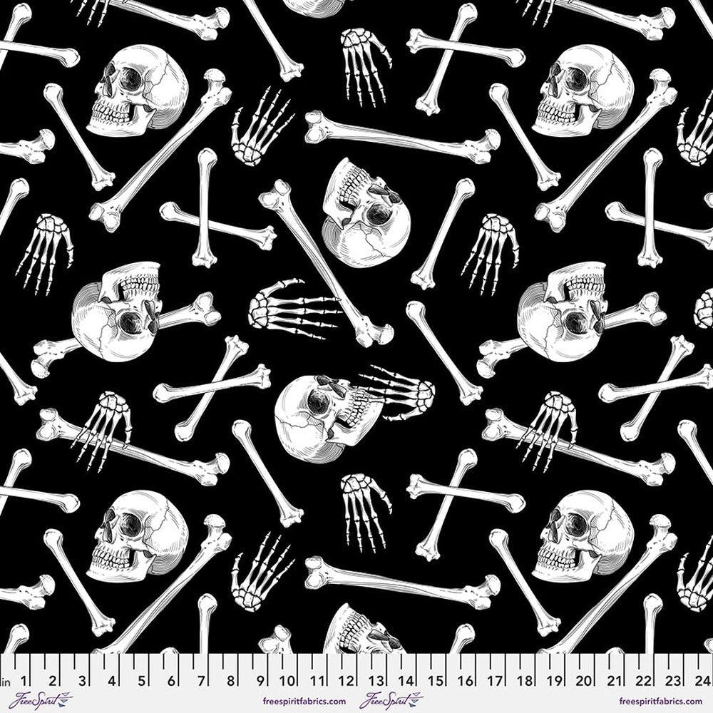 Scaredy Cat Black Skeletons Fabric-Free Spirit Fabrics-My Favorite Quilt Store