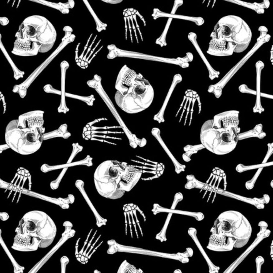 Scaredy Cat Black Skeletons Fabric-Free Spirit Fabrics-My Favorite Quilt Store
