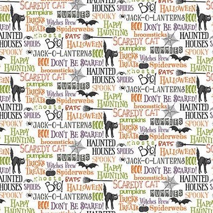 Scaredy Cats White Purr-fect Halloween Fabric