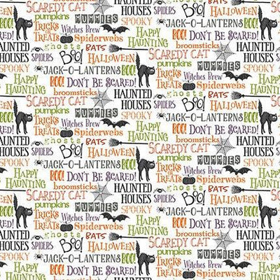 Scaredy Cats White Purr-fect Halloween Fabric by Terri Degenkolb