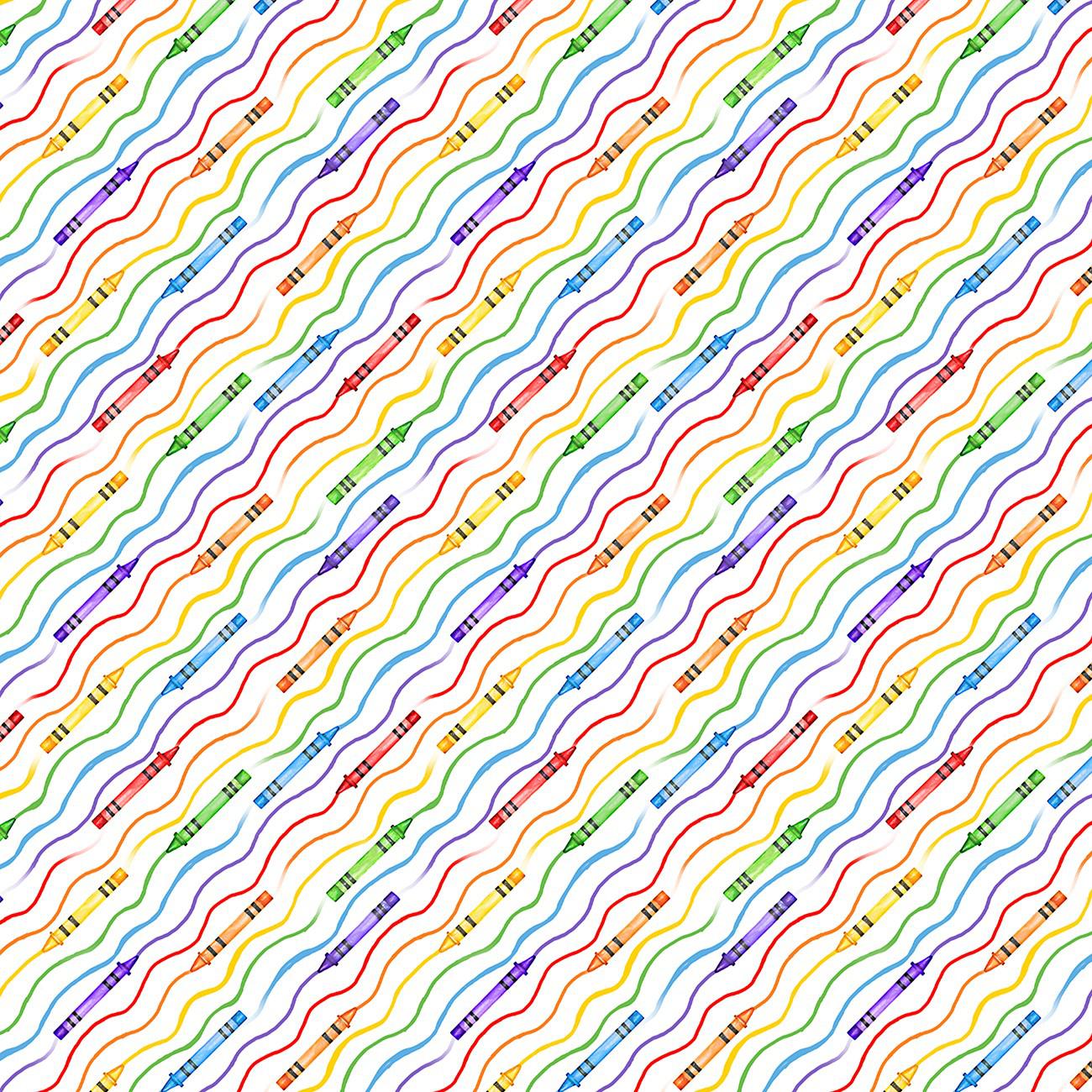 School is Cool White Diagonal Stripe Fabric