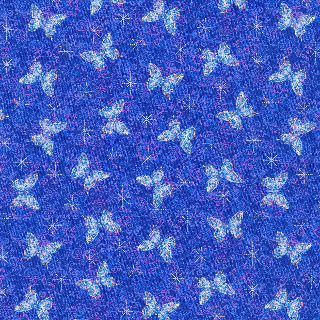 Secret Garden Blue Butterflies Silhouette Fabric-Robert Kaufman-My Favorite Quilt Store