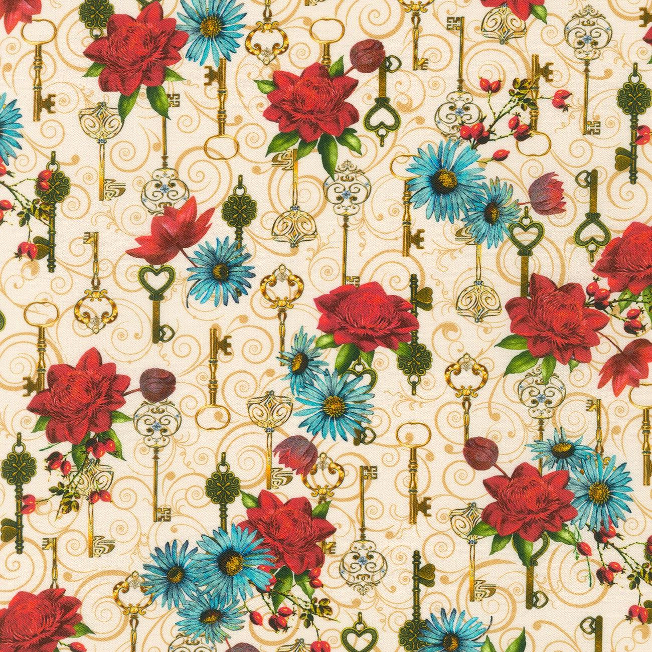 Secret Garden Natural Hidden Keys Fabric