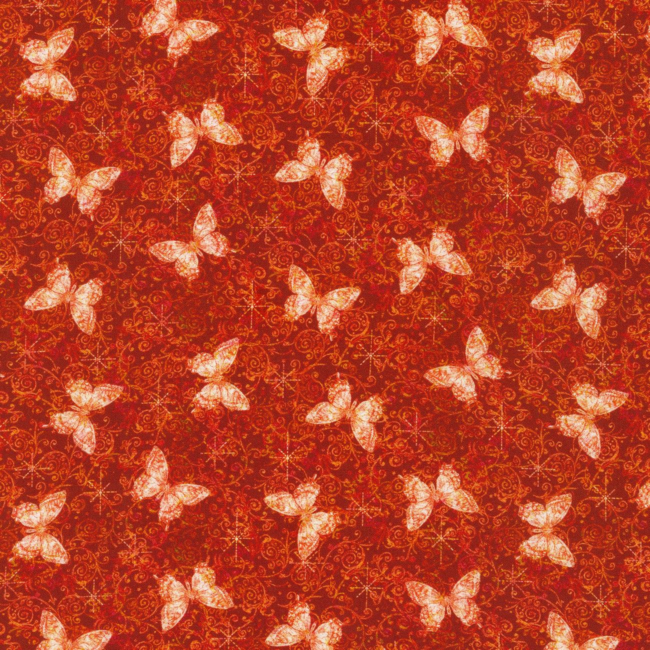 Secret Garden  Red Butterflies Silhouette Fabric