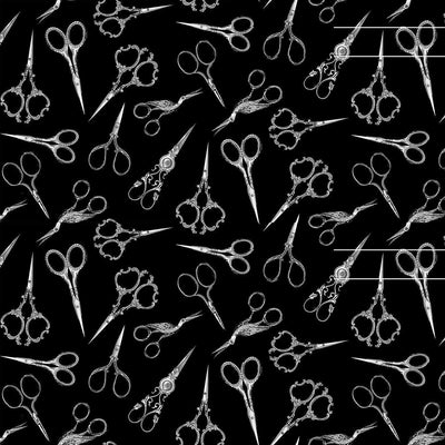 Timeless Treasuressew Floraltossed Fancy Sewing Scissorsblackcotton Fabric  by the Yard or Select Length C8804-BLACK 