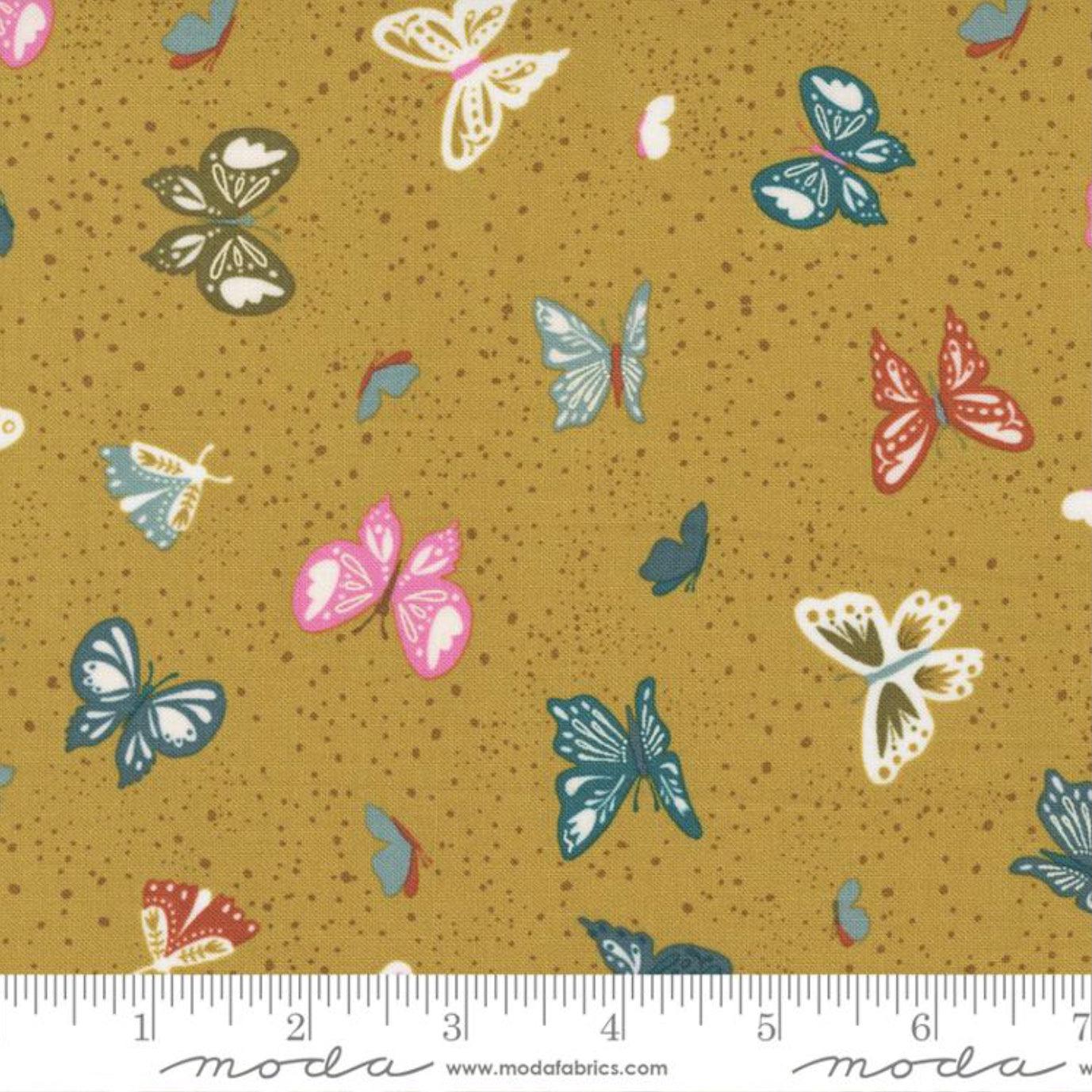 Songbook A New Page Bronze Flutter Butterflies Fabric-Moda Fabrics-My Favorite Quilt Store