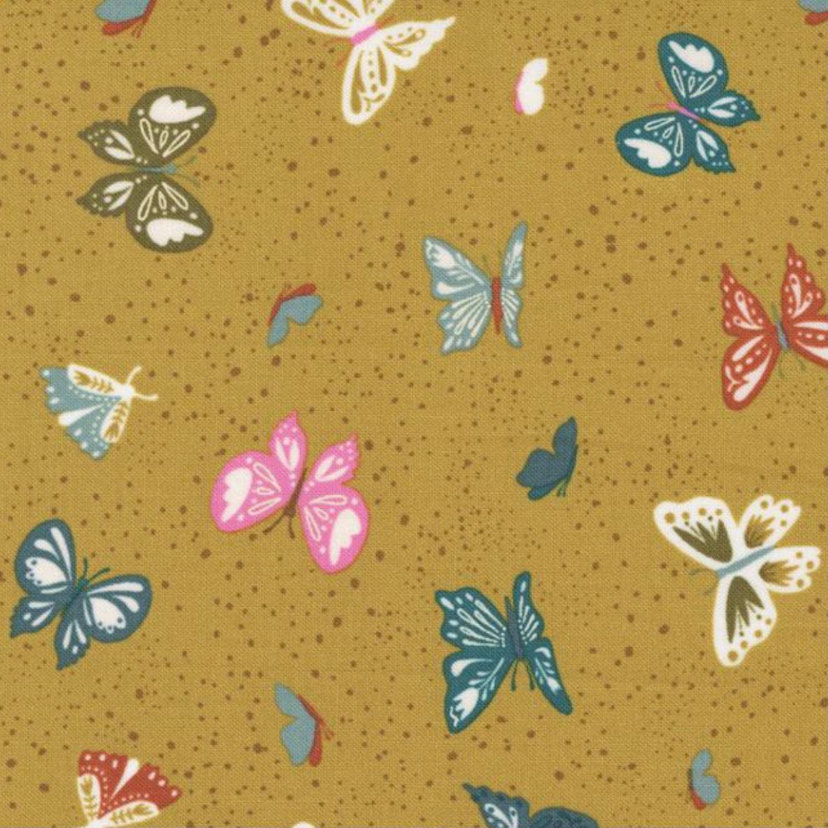 Songbook A New Page Bronze Flutter Butterflies Fabric-Moda Fabrics-My Favorite Quilt Store