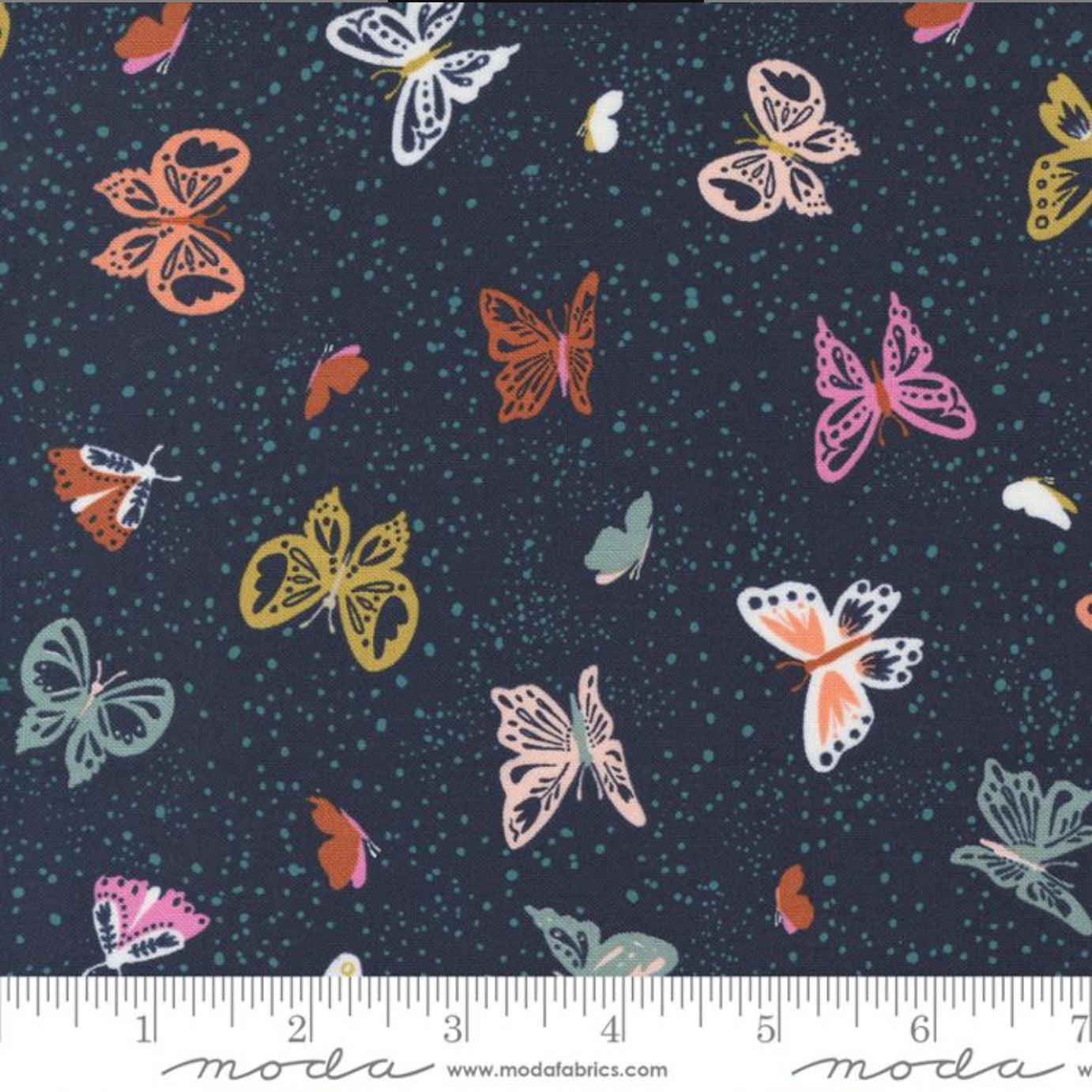 Songbook A New Page Navy Flutter Butterflies Fabric-Moda Fabrics-My Favorite Quilt Store