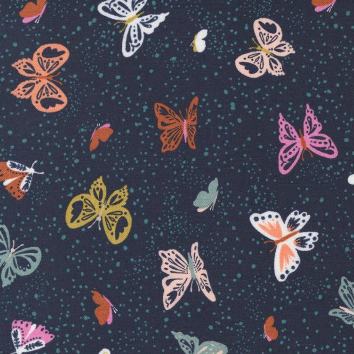 Songbook A New Page Navy Flutter Butterflies Fabric