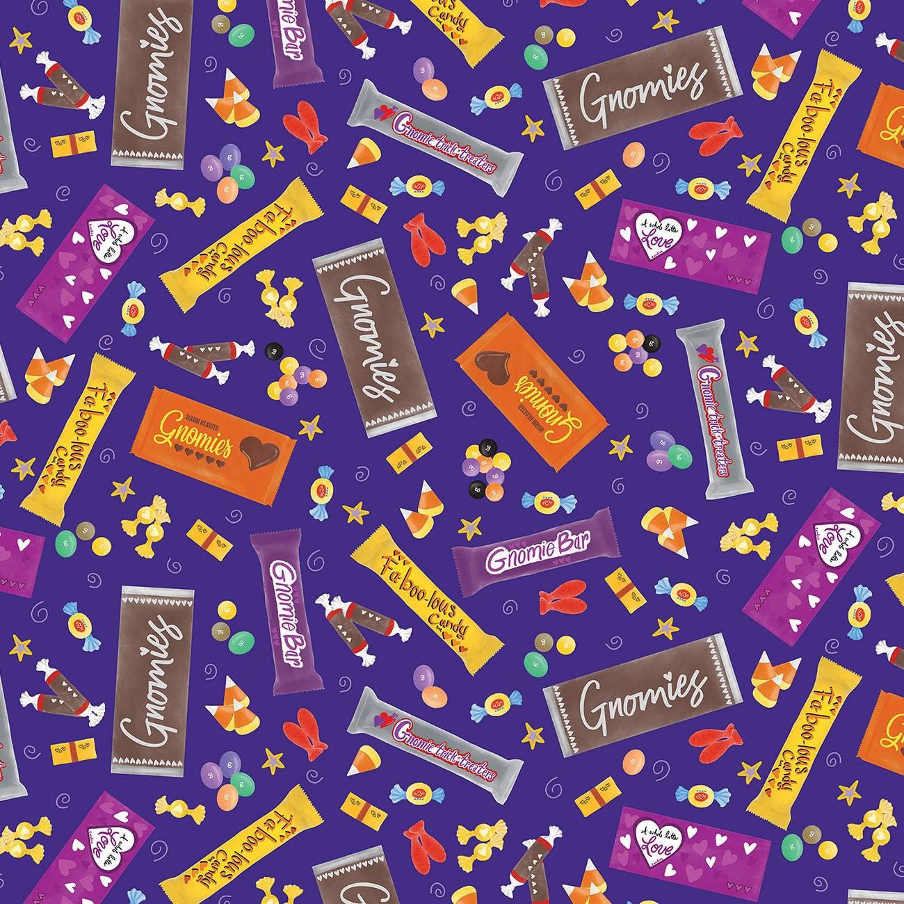 Spooktacular Gnomes Purple Gnomie Bars Fabric