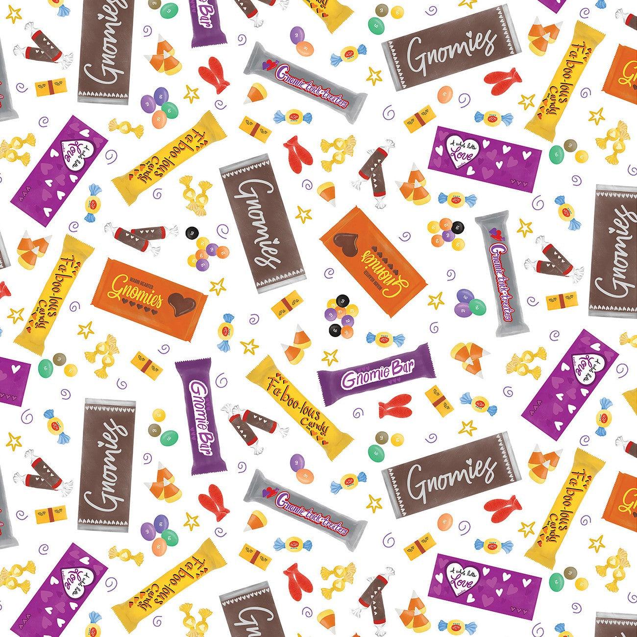 Spooktacular Gnomes White Gnomie Bars Fabric-Benartex Fabrics-My Favorite Quilt Store