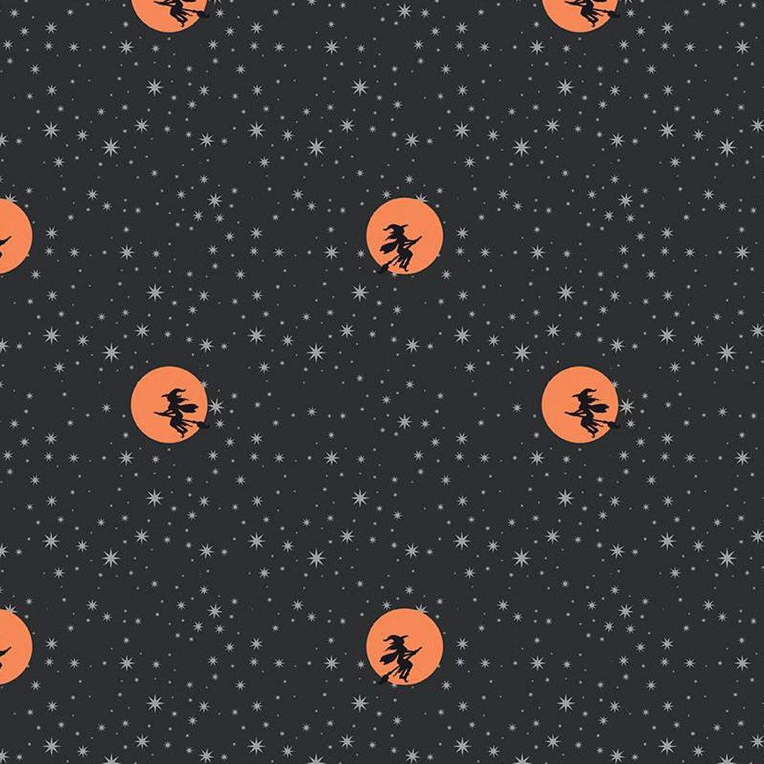 Spooky Schoolhouse Charcoal Sparkle Starry Night Fabric-Riley Blake Fabrics-My Favorite Quilt Store