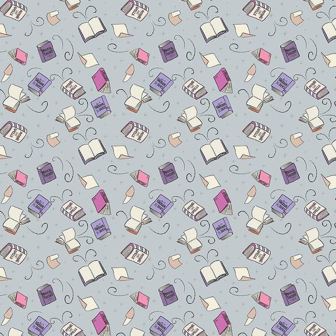 Spooky Schoolhouse Silver Spellbooks Fabric-Riley Blake Fabrics-My Favorite Quilt Store