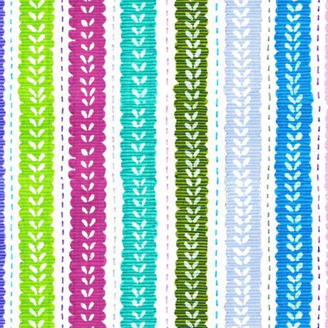 Spring Awakening Leaf Stripe White Fabric