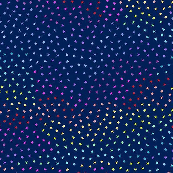 Star Bright 2021 Dusk Blue Rainbow Stars Fabric