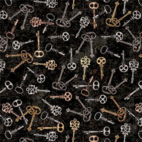 Steampunk Adventures Black Keys Toss Fabric-QT Fabrics-My Favorite Quilt Store