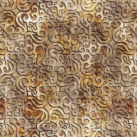 Steampunk Adventures Gold Scrollwork Fabric-QT Fabrics-My Favorite Quilt Store