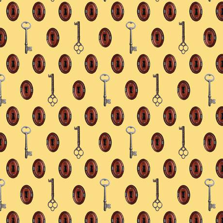 Steampunk Halloween 2 Yellow Keys & Keyhole Fabric-QT Fabrics-My Favorite Quilt Store