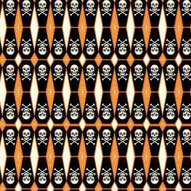 Storybook Halloween Black Tombstones Fabric