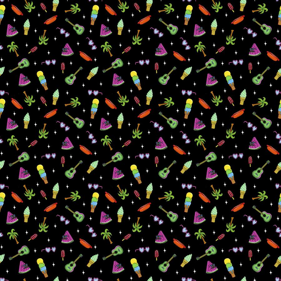 Summer Birds Black Delish Delights Fabric