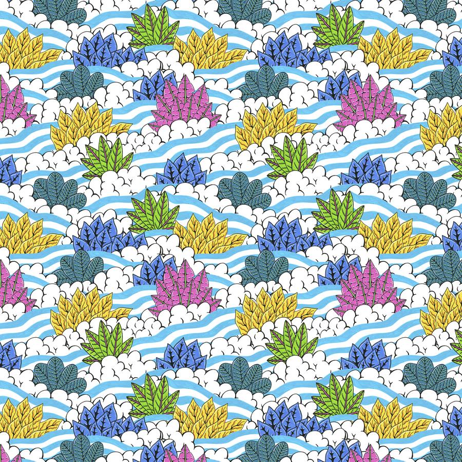 Summer Birds Leaves Waves Clouds Fabric