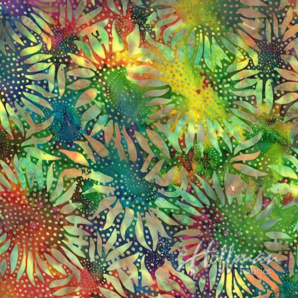 Sunflower Bright Mulitcolor Batik Fabric-Hoffman Fabrics-My Favorite Quilt Store